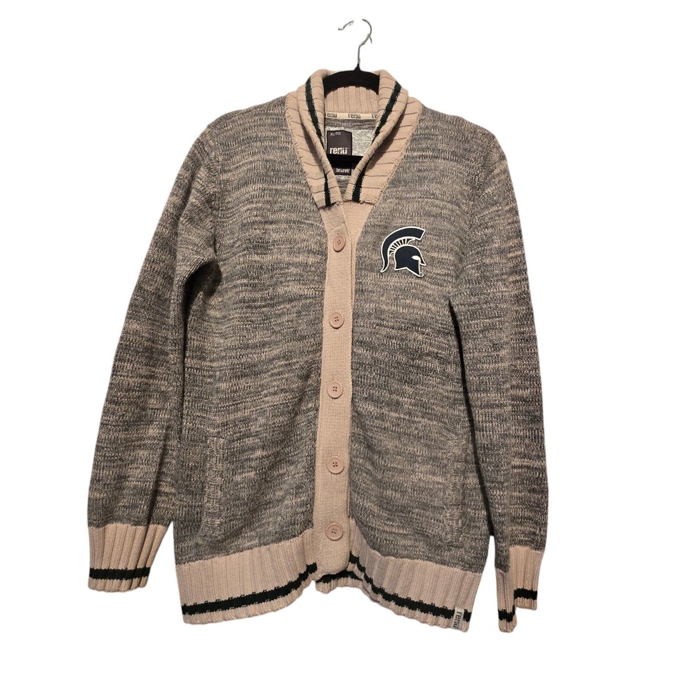 Renu Bruzer Cardigan Sweater XLG Michigan State Button College Varsity Academia